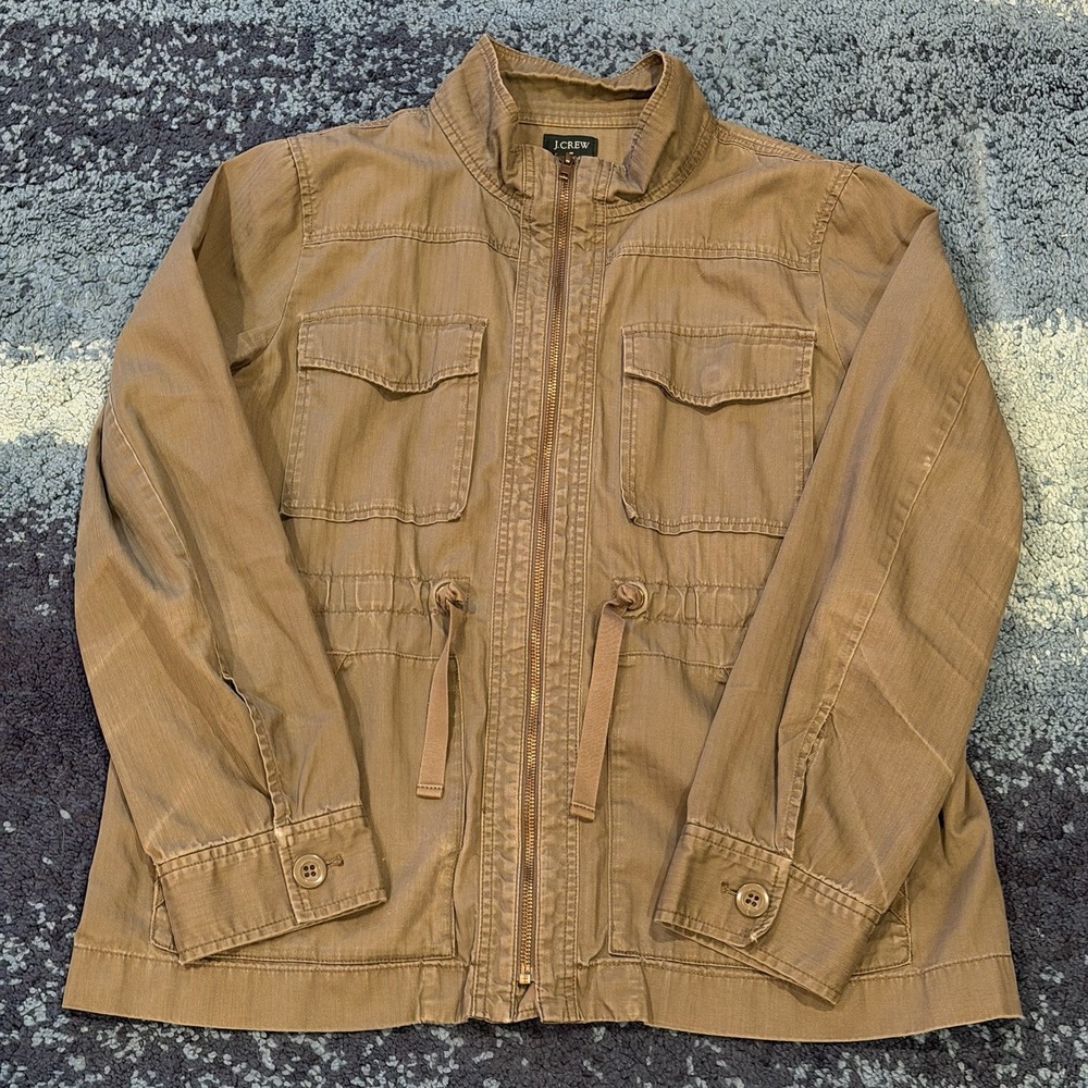 J Crew Green Military Utility Field Jacket Drawstring Waist Women's L Outdoor